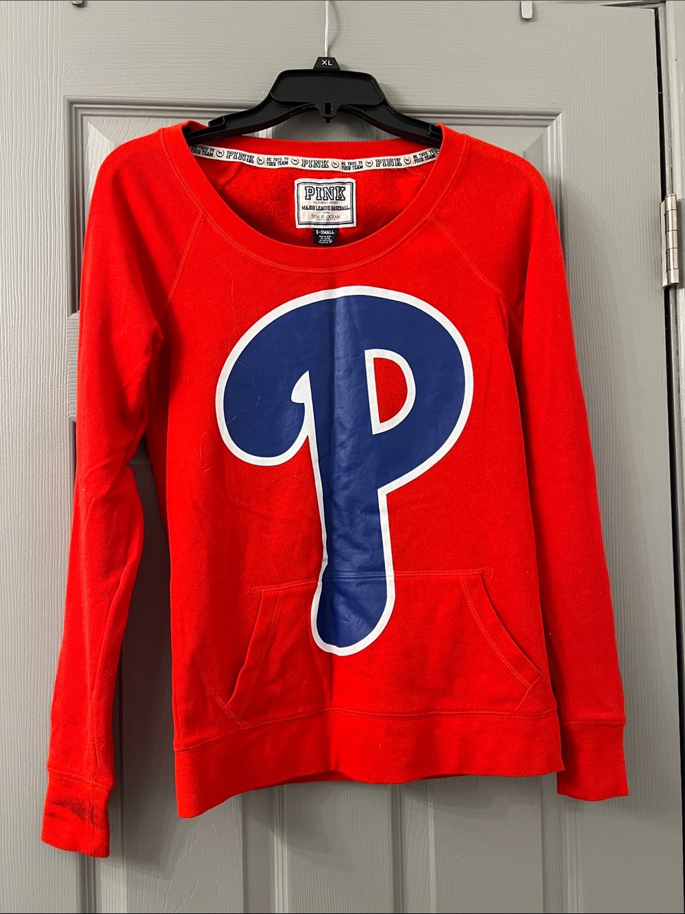 PINK Victoria's Secret Red Crewneck with Blue Phillies 'P' Graphic Sz XS